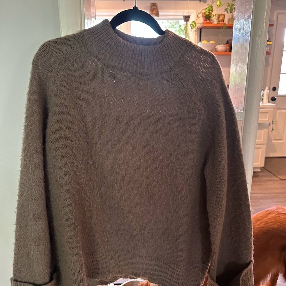 By Together Oversized Fuzzy Mock Neck Sweater – Brown, Size L